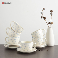 Ensemble Porcelaine Thé Café Classique Franco-Britannique Motif Fleurs et Oiseaux 1 Tasse 1 Soucoupe 250ml Lavable au Lave-Vaisselle Cadeau de Luxe