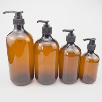 Bouteille de shampooing en plastique 300ML 500ML 800ML 1000ML, flacon Boston rond ambré pour gel capillaire/gel douche/lotion en plastique
