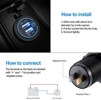 Prise USB double QC3.0 12 volts pour moto avec voltmètre LED, interrupteur à bouton, étanche, chargeur de voiture 12 V pour bateau, marine, camping-car, golf