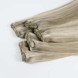 High Quality Thin Straight Flat Hair Weft Extensions Blonde Remi Double Wefted Machine Human Hair Weft