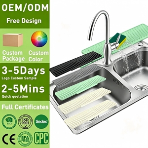 OEM ODM Silicone <b>Kitchen</b> Sink Splash Guard Faucet Mat with Drip Catcher Tray Multipurpose Dish Drying Mats and <b>Sponge</b> - Product Image 1