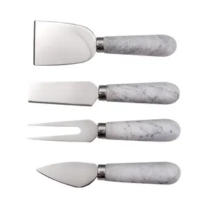 Jaswehome Cheese Knife With Natural Marble Handle 4PCS Set Cute Cheese Utensil