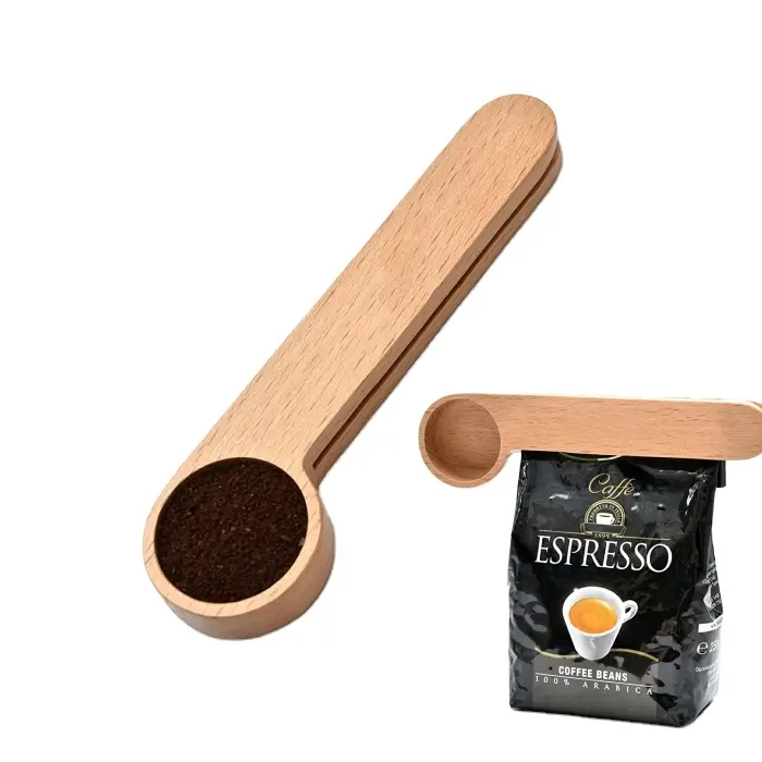 Hot bán cà phê Espresso túi Sealer 2-in-1 túi niêm phong cà phê bằng gỗ Scoop và Túi Clip Đo muỗng