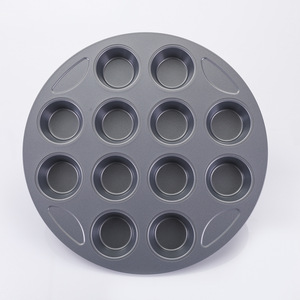 แม่พิมพ์คัพเค้กทรงกลม 12 หลุม ทำจากเหล็กกล้าคาร์บอน เคลือบสารกันติด สำหรับอบในเตาอบ อุปกรณ์ทำขนม - Product Image 1