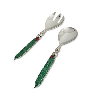 สลัดเสิร์ฟช้อนและส้อมสแตนเลสสลัดเสิร์ฟช้อนและส้อมใบสีเขียวจับสลัดชุดเสิร์ฟ - Product Image 6