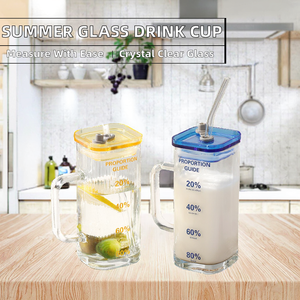 Glazen beker met opdruk, 400ml, borosilicaatglas, met schaalverdeling, rietje en deksel, vierkante watermok voor ijskoffie, sap, melkthee, kantoor cadeau - Product Image 2