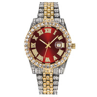 Reloj de pulsera de moda estilo hip-hop para hombre con diamantes y reloj de cuarzo con fecha de escala romana de aleación bicolor de 41mm con esfera grande