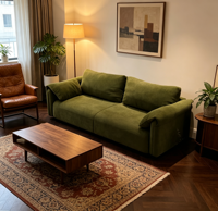 Modernes Stoffsofa Einzel- oder Zweisitzer für Apartment-Wohnzimmer Couch Bequemer Olivgrüner Stoff