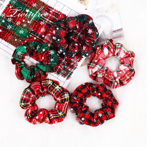 2021 nueva Navidad rojo verde copo de nieve tela pelo <span class=keywords><strong>Scrunchies</strong></span> para mujeres suave accesorios para el cabello regalo - Product Image 1