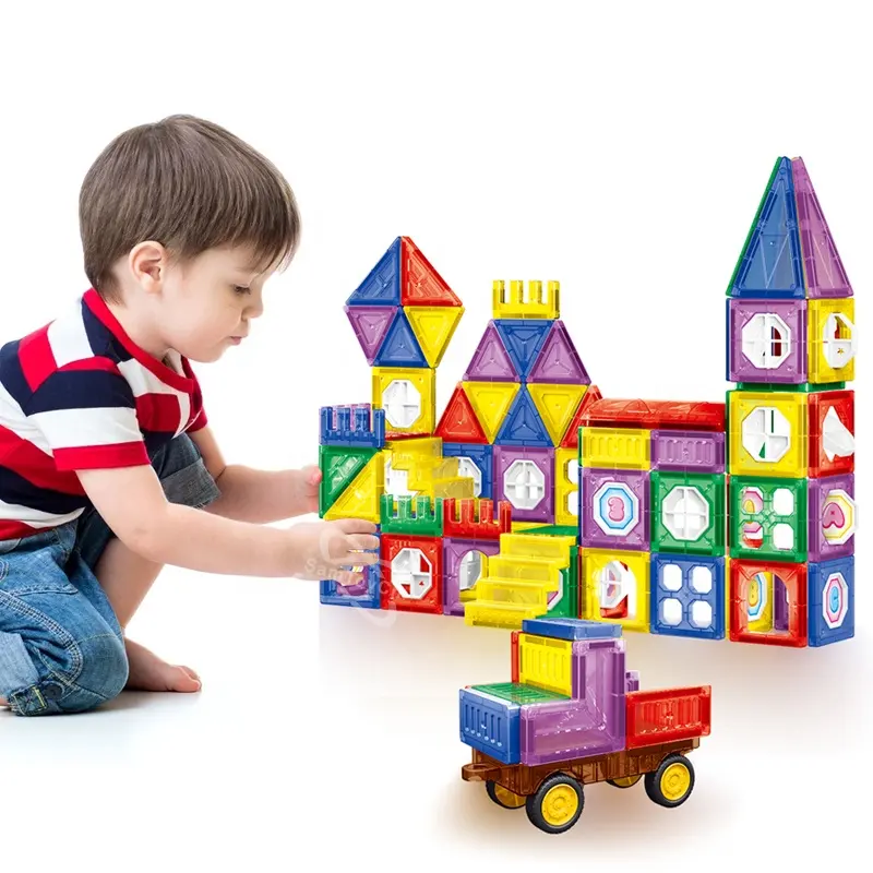 Samtoy 110 Pcs Educatief Stamspeelgoed Kleurrijke 3d Diy Kasteel Blok Set Bouw Magnetische Kubussen Bouwsteen Voor Kinderen