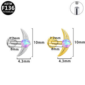 Gaby Titanium 16G Piercing corporel en or 6mm, en forme de lune, avec opale, pour lèvre, cartilage d'oreille et labret, pour femmes et enfants - Product Image 2