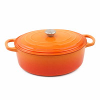 Casserole ovale émaillée en fonte de 31 cm sans revêtement, avec doubles poignées, pour cuisinière à gaz et à induction, marmite universelle avec couvercle