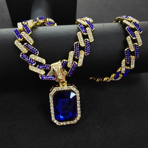 Autres vêtements : Pendentif carré coloré en pierres précieuses, unisexe, style Hip Hop, avec chaîne cubaine entièrement sertie de diamants, bijoux en alliage plaqué Cuba - Product Image 6
