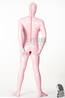 Combinaison en latex rose bébé pour homme, épaisseur 0,4 mm, avec fermeture éclair unidirectionnelle au dos, capuche, gants, chaussettes et protège-chaussures