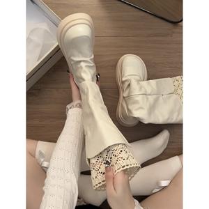 Bottes hautes blanches style rétro britannique à plateforme rehaussante pour femme, nouvelle collection automne 2026, bottes de chevalier assorties aux robes - Product Image 1