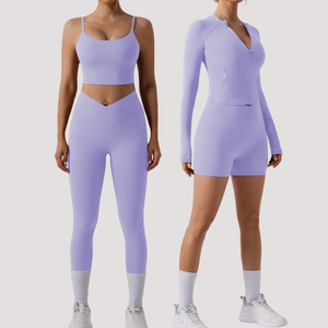 2025 da donna per allenamento con reggiseno sportivo da donna, pantaloncini da ginnastica a vita incrociata, Push Up, giacche con cerniera, Yoga, abbigliamento Fitness - Product Image 2