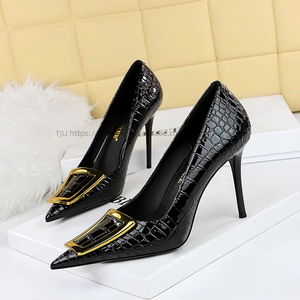Premium Pattern Pointed Toe High Heels Comfortable Metal <b>Pumps</b> for Women Wholesale - Product Image 2