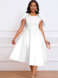 Robe pour femmes : col rond, taille cintrée, jupe midi évasée, <span class=keywords><strong>tenue</strong></span> élégante multicolore pour les fêtes/le bureau/les rendez-vous - Product Image 5