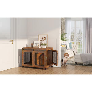 İki yavru için bölüm ile sürgülü kapı köpek kafesi, rustik kahverengi, 39.37 ''W X 25.20'' D X 28.94 ''H - Product Image 5