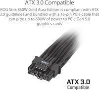 ROG Strix 850W Gold Aura Edition Tam Modüler Masaüstü Güç Kaynağı 80+ Gold Sertifikalı ATX 3.0 Cybenetics Lambda A++ PCIe