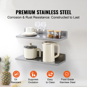 Stainless Steel <b>Wall</b> <b>Mounted</b> Floating <b>Shelf</b> 8.6 x 24 Inch With Backsplash 2 Pack Commercial Use - Product Image 5