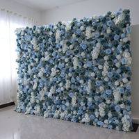 Maßgefertigte Blaue Weiche Blumenwand-Dekoration Einfach zu Montieren 5D 3D Seidenrosen-Panel für Hochzeitszeremonie Events Wandhintergrund