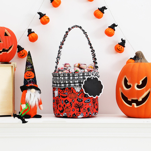 Cubo <span class=keywords><strong>de</strong></span> Halloween Personalizado con Aplique <span class=keywords><strong>de</strong></span> Calabaza Adorable, Cubo <span class=keywords><strong>de</strong></span> Regalos <span class=keywords><strong>de</strong></span> Lona <span class=keywords><strong>a</strong></span> Cuadros Azul y Rosa, Cesta Reutilizable para Fiestas <span class=keywords><strong>de</strong></span> Halloween - Product Image 4