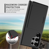 GSCASE Dompet geser penutup saku kartu kredit ID tempat uang tunai lapisan ganda casing ponsel keras untuk Samsung Galaxy S24 Ultra