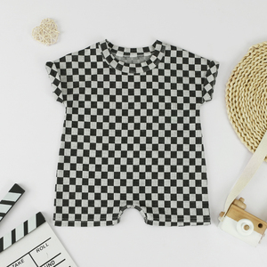 Ropa de Bebé Recién Nacido con Estampado de Tablero de Ajedrez a Cuadros, Mono de Manga Corta, Venta al Por Mayor de Fábrica - Product Image 4