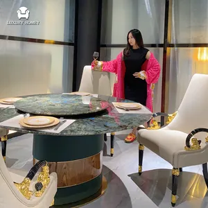 Modern golden stainless steel frame marble top round dining tables dinning room table
