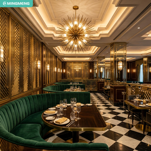 Banquette Courbe en Velours Vert Commercial avec Table à Manger en Bois Massif et Bordure Dorée pour Hôtels et Restaurants - Product Image 1