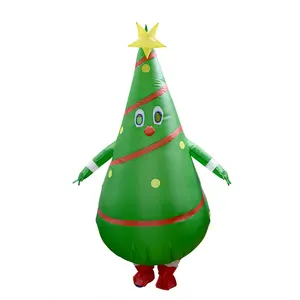 新设计成人尺寸吉祥物服装搞笑化装绿色充气圣诞树服装