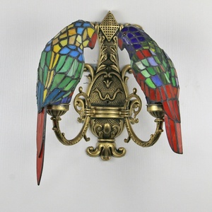 LongHuiJing Tiffany Pastoral Style Double Headed Parrot Handmade Stained Glass 2light Wall Lamp Suitable for Bedroom Living Room - Product Image 5