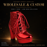Bottines à plateforme métalliques rouges scintillantes pour femmes, à talons hauts, à lacets, pour soirée, cosplay, costume, chaussures de boîte de nuit, bottines tendance