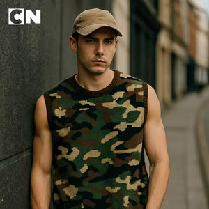 BSCI Certification <b>Sweater</b> Factory Custom logo Jacquard Embroidery Camo Distressed <b>Sleeveless</b> Knitted Vest <b>Sweater</b> for Summer - Product Image 4