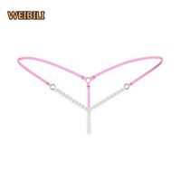 최고 판매 여성 오픈 가랑이 섹시한 끈 팬티 구슬 체인 팬티 속옷 낮은 상승 T-백 속옷 란제리 진주 공