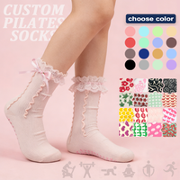 Chaussettes de yoga personnalisées avec logo, dentelle, volants et nœuds, antidérapantes, pour femmes, sport, ballet, barre, chaussettes personnalisées