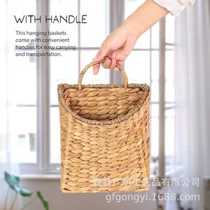 Woven <b>Storage</b> Basket Rectangle <b>Wall</b> Mounted <b>Hanging</b> Flower Basket Linen Color Cao County Origin - Product Image 3