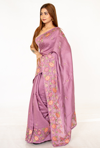 Sari en soie classique avec broderie dorée ornée, vêtement ethnique traditionnel haut de gamme pour les mariages, les fonctions et les festivals religieux - Product Image 3