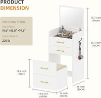 Bureau vanité 3 en 1 blanc avec miroir rabattable, coiffeuse de maquillage compacte avec 3 tiroirs, tabouret rembourré, coiffeuse pour chambre à coucher