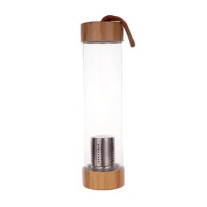 Gourde en verre Borosilicate avec couvercle en Fiber de bambou, 600ml, contenant avec filtre, pour boisson, avec paroi unique