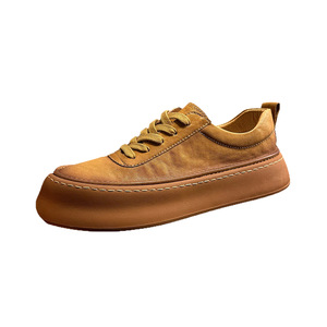 Baskets plateforme rétro pour hommes en cuir véritable à lacets, chaussures décontractées à talon moyen rehaussant la taille, marron et noir, pour usage quotidien - Product Image 1