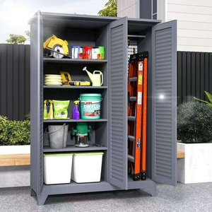 <span class=keywords><strong>Armoire</strong></span> de rangement en métal avec porte à persiennes imperméable et résistante au soleil pour villa extérieure, cour, terrasse, jardin, outils, équipement de pêche - Product Image 6