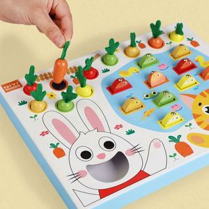 Juego de bloques de madera 2 en 1: Tablero de alimentación de zanahorias, reconocimiento de números y juego de pesca para niños y niñas - Product Image 3