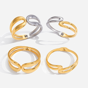 Geometric Stainless Steel <b>Bangle</b> Double Layer Spring Opening Unisex Jewelry Fashion <b>Bracelet</b> Gold <b>Silver</b> Color - Product Image 1