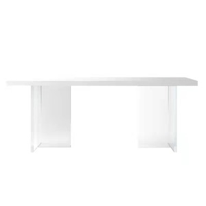 Modern Minimalist <b>White</b> Rectangular Dining <b>Table</b> Acrylic Legs Stable Design For <b>Small</b> Homes And Apartments - Product Image 5