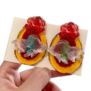 Pendientes de Acrílico y Resina con Diseño de Pez Dorado para Mujer, Joyería Moderna para Fiestas - Product Image 4