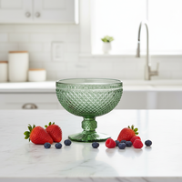 Groothandel Diamant-geëmbosseerde voetglas dessertkom van sodakalkglas 374ml Meerkleurig Vaatwasmachinebestendig Glazen beker Servies Cadeauset