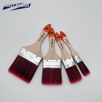 Pinceau plat industriel à poils synthétiques (rouge + noir) de 3 pouces avec manche en bois brut pour la peinture, le bricolage et la personnalisation OEM