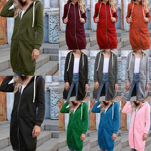 <span class=keywords><strong>Robe</strong></span> sweat une pièce personnalisée en usine OEM pour femmes, sweat-shirt long à capuche zippé décontracté anti-rétrécissement grande taille pour l'automne - Product Image 2